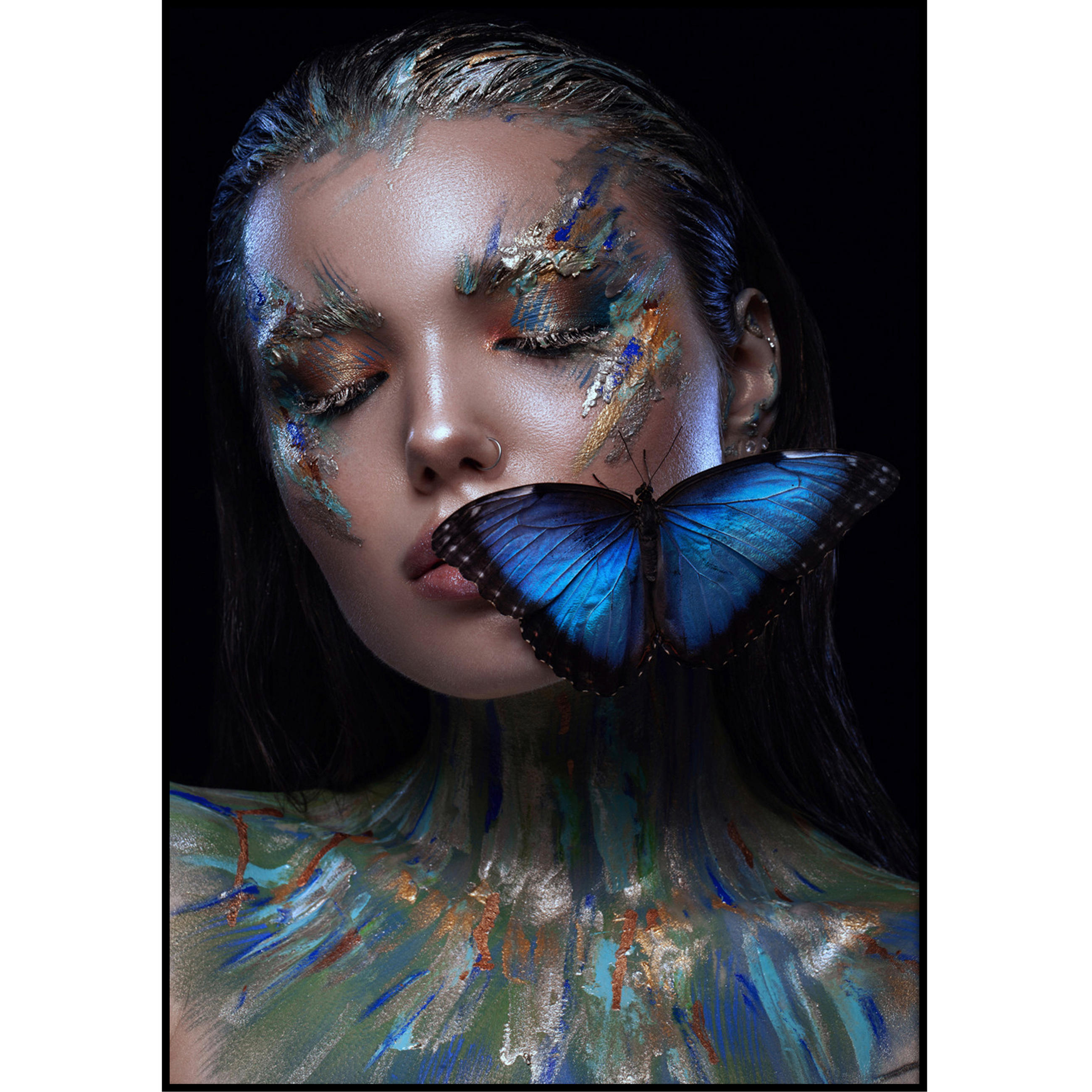 ŠTAMPA NA PLATNU   - zelena/plava, Dizajnerski, drvo/tekstil (70/100cm) - Monee