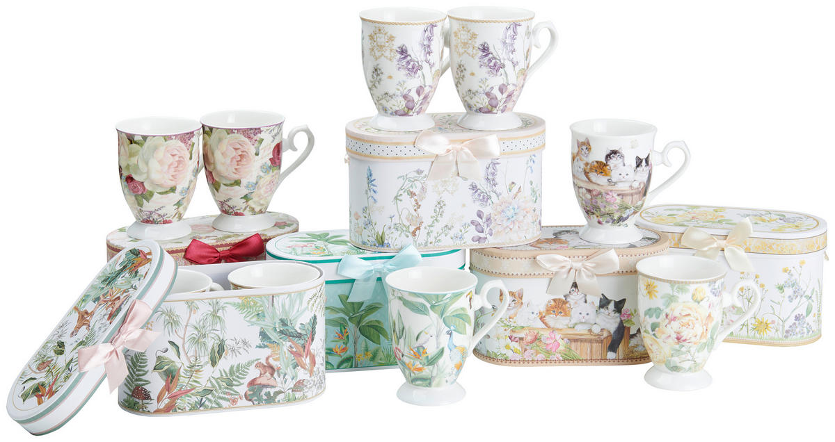 ŠÁLKA NA KÁVU nový kostný porcelán (new bone china)  - hnedá/modrá, Trend, kartón/papier (320ml)