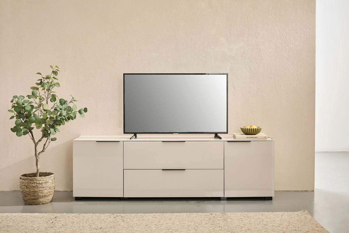 LOWBOARD  in 180/54.7/42 cm  - Kaschmir/Schwarz, Design, Glas/Holzwerkstoff (180/54.7/42cm) - Novel