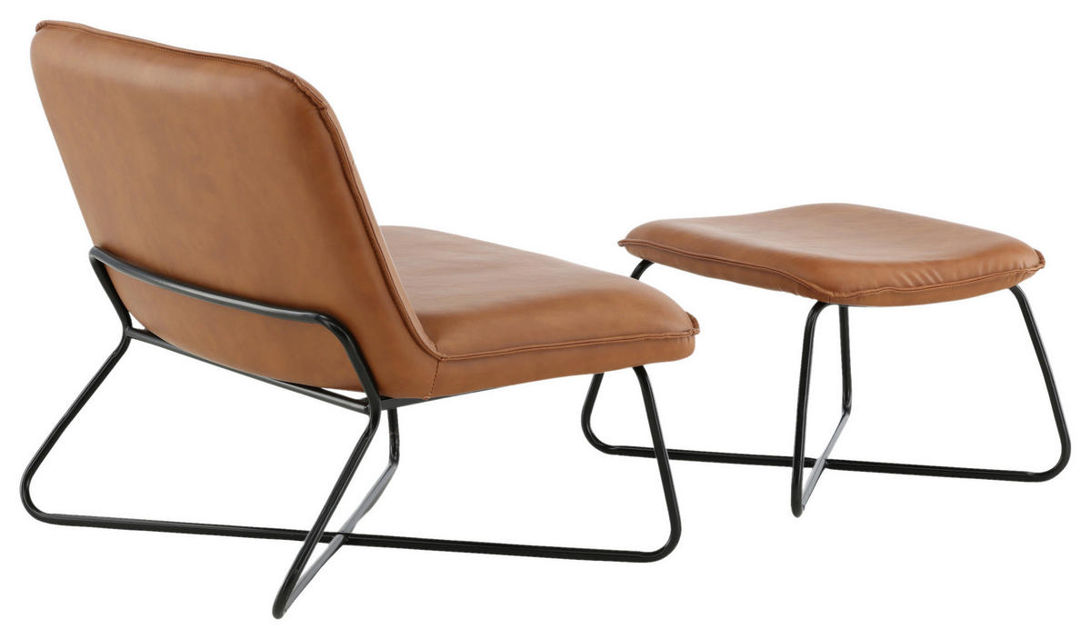 FÅTÖLJ MED FOTPALL i metall, textil brun, svart  - brun/svart, Design, metall/textil (78/71/75cm) - Livetastic