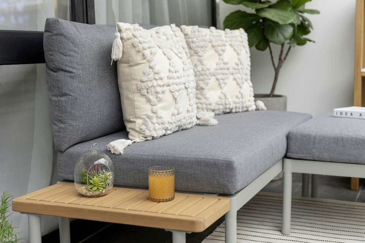 LOUNGEGARNITUR 110/150 cm Eukalyptusholz Hartholz Aluminium  - Anthrazit/Hellgrau, Design, Holz/Textil (110/150cm) - Ambia Garden