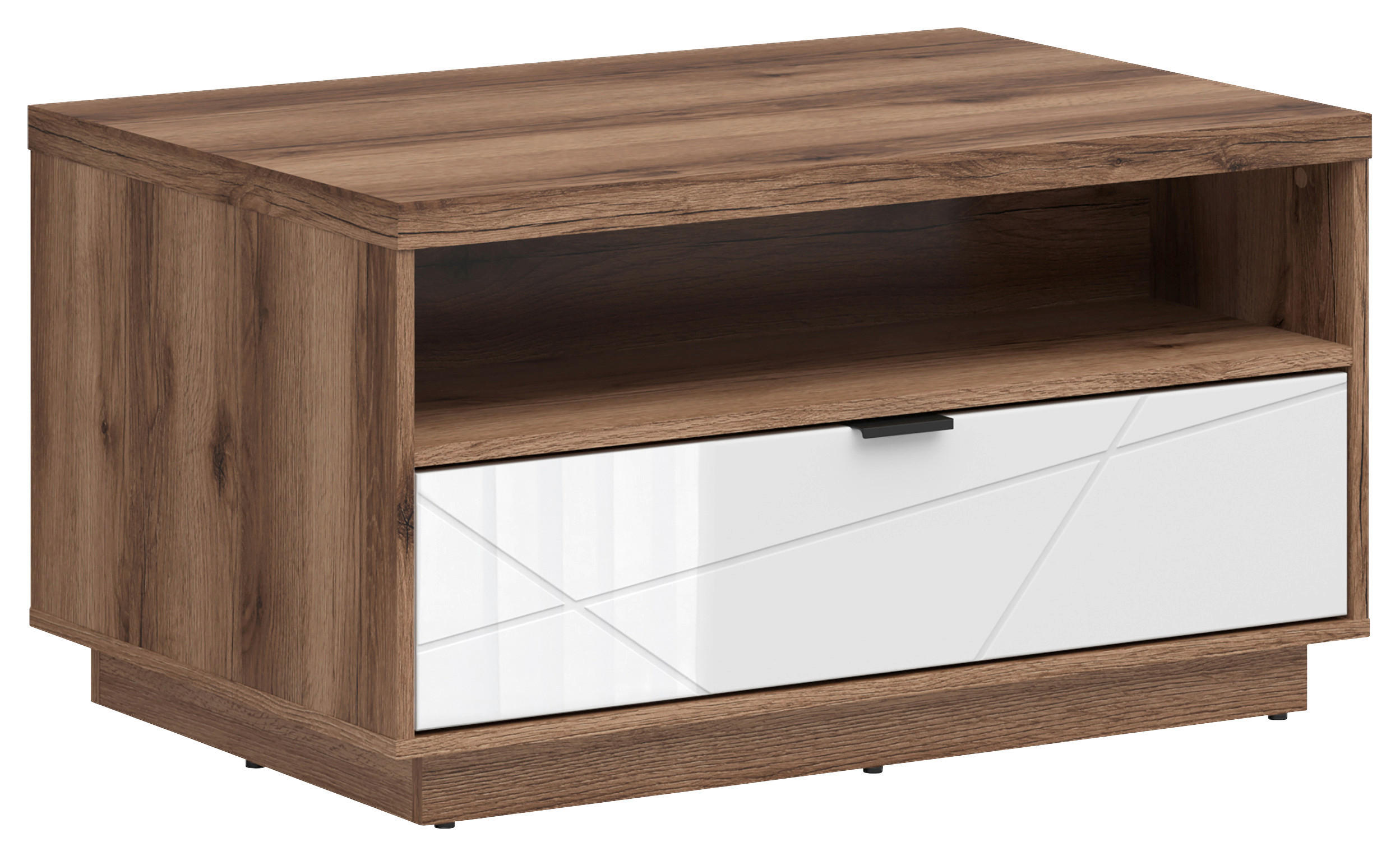COUCHTISCH in Holzwerkstoff 90/60/48,5 cm - Weiss Hochglanz/Eichefarben, Design, Holzwerkstoff/Kunststoff (90/60/48,5cm)