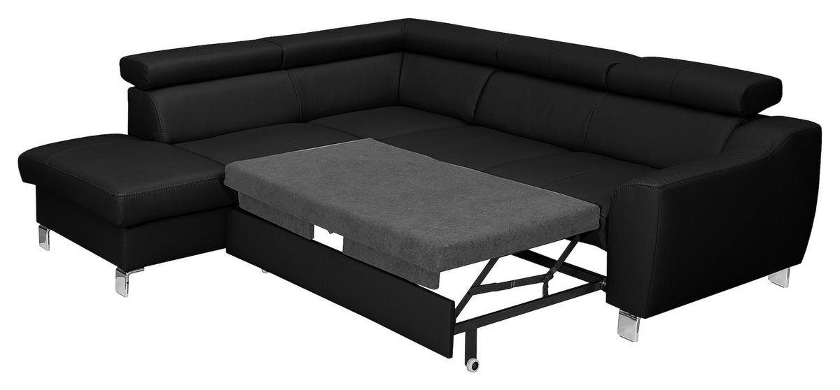 ECKSOFA in Lederlook Echtleder Schwarz  - Chromfarben/Schwarz, Design, Leder/Textil (208/245cm) - Livetastic