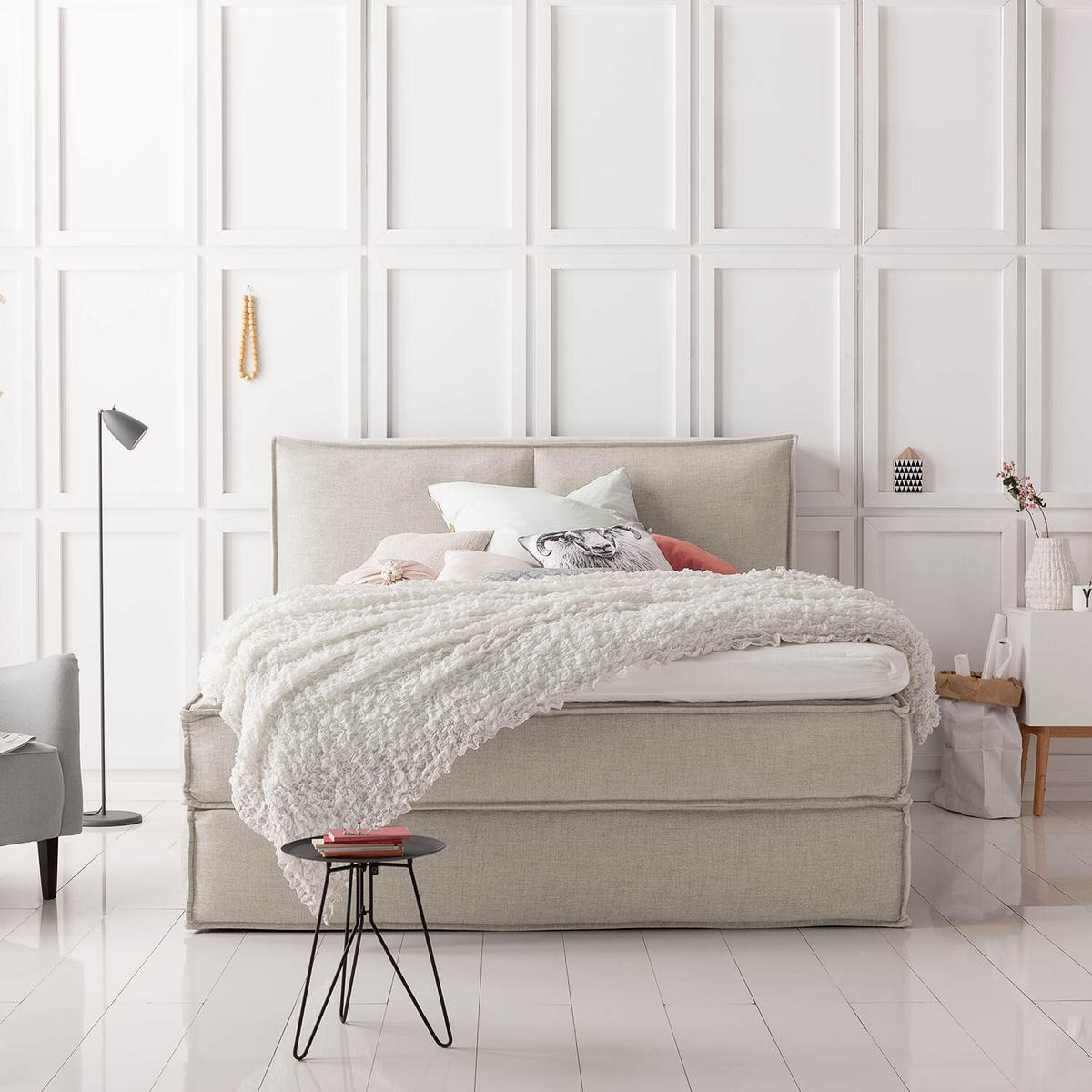 BOXSPRINGBETT 140/220 cm  in Beige  - Beige/Schwarz, Design, Kunststoff/Textil (140/220cm) - home24