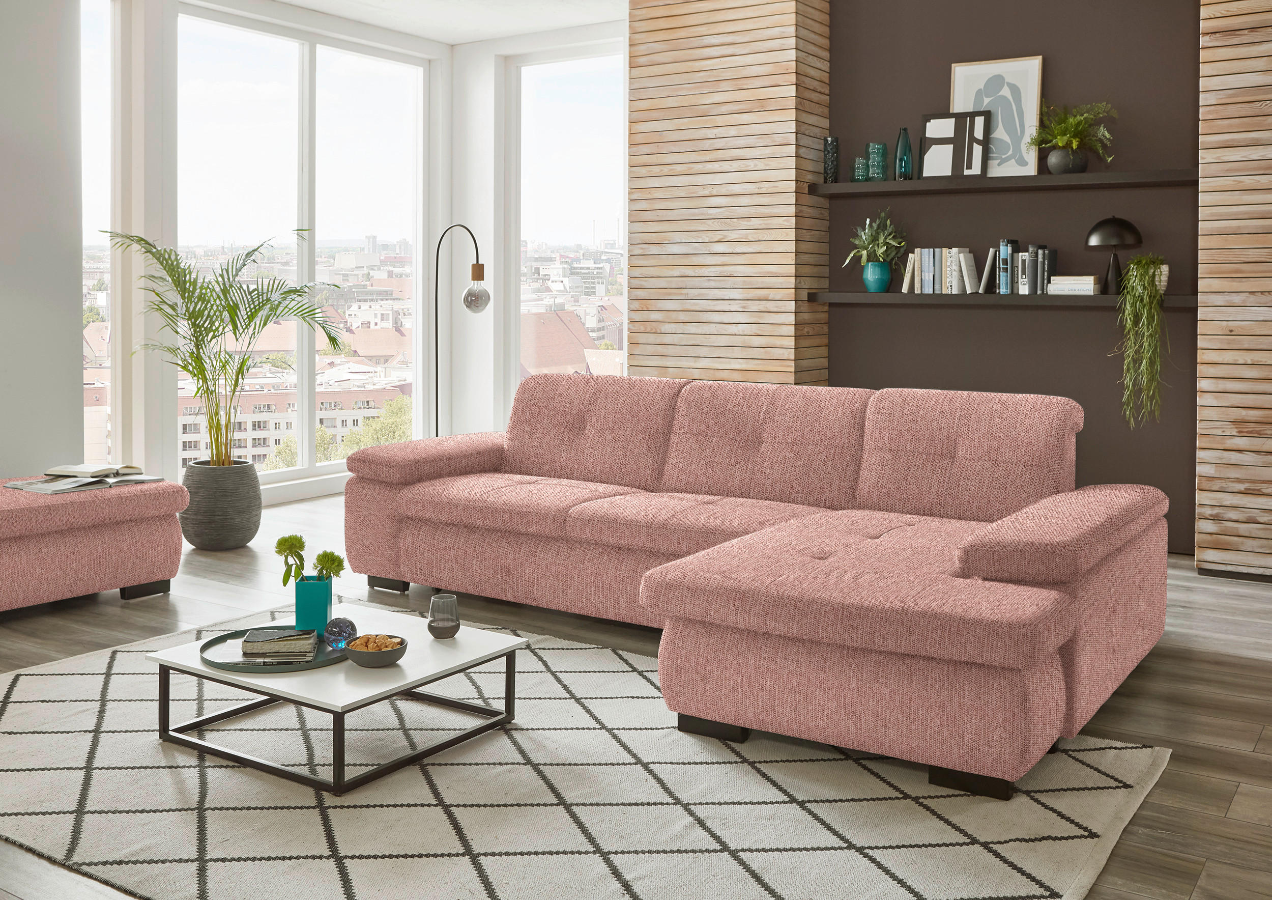 ECKSOFA in Flachgewebe Orange  - Schwarz/Orange, Design, Textil/Metall (297/174cm) - Beldomo Style