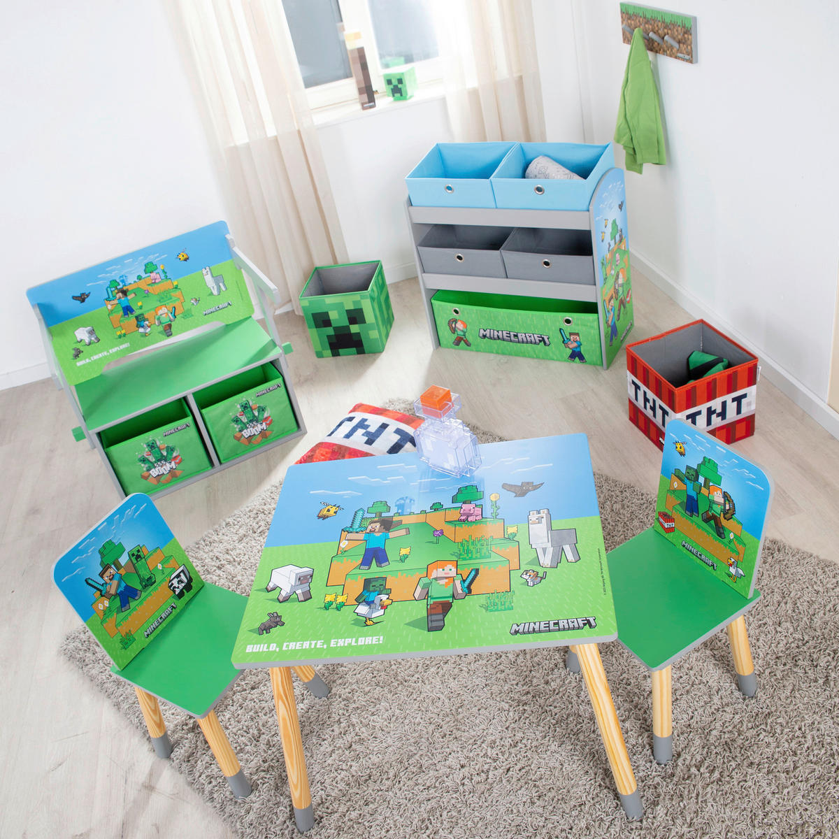 KINDERREGAL  - Blau/Multicolor, MODERN, Holzwerkstoff/Textil (60/63,5/30cm) - Minecraft