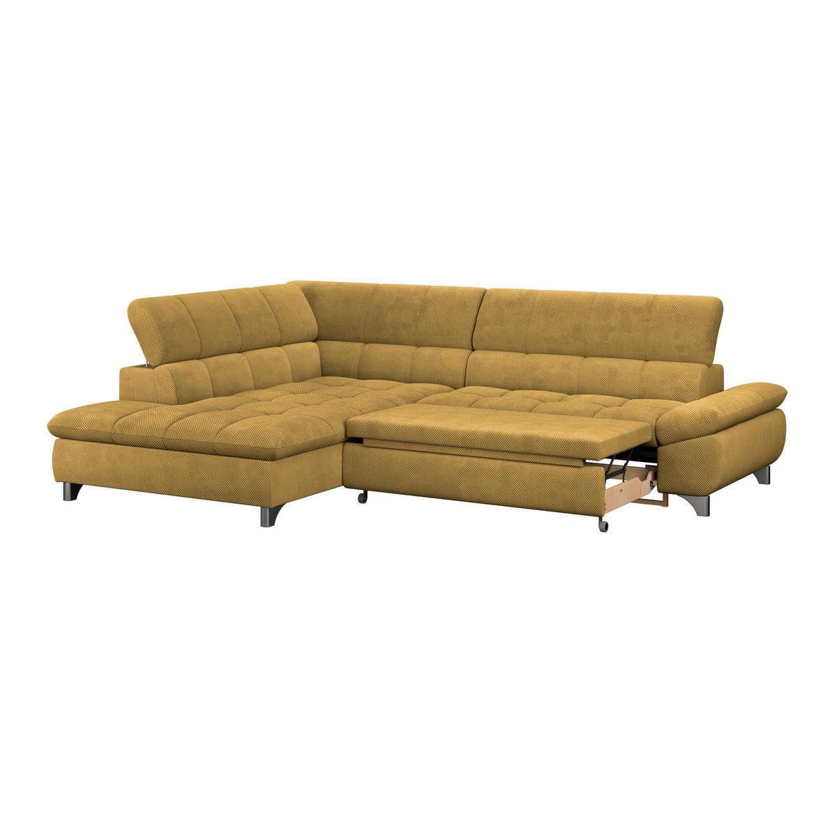 ECKSOFA Senfgelb Chenille  - Chromfarben/Senfgelb, KONVENTIONELL, Textil/Metall (234/312cm) - Livetastic