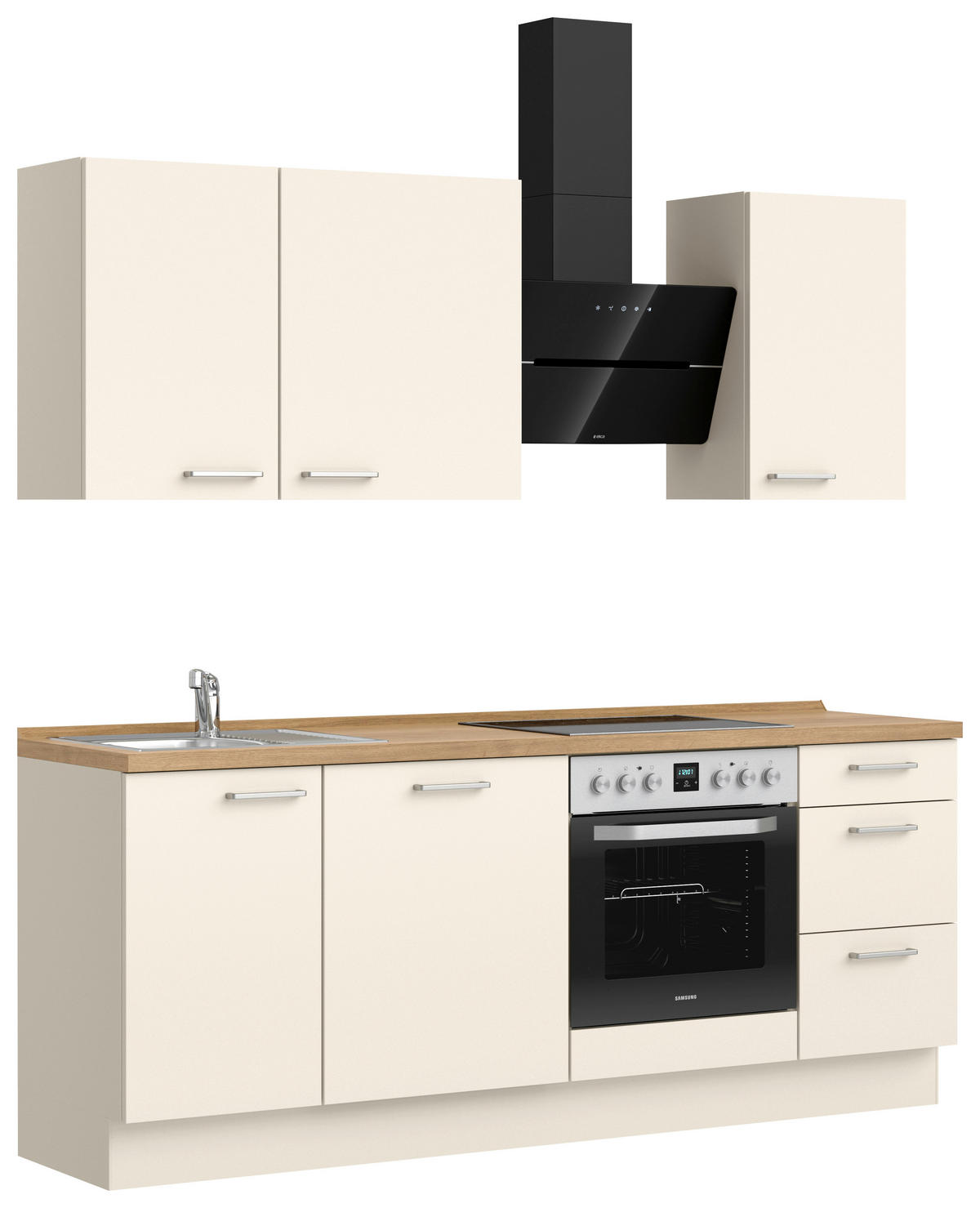KÜCHENBLOCK 210 cm   in Eichefarben, Magnolie  - Edelstahlfarben/Eichefarben, MODERN, Holzwerkstoff/Metall (210cm) - Nobilia