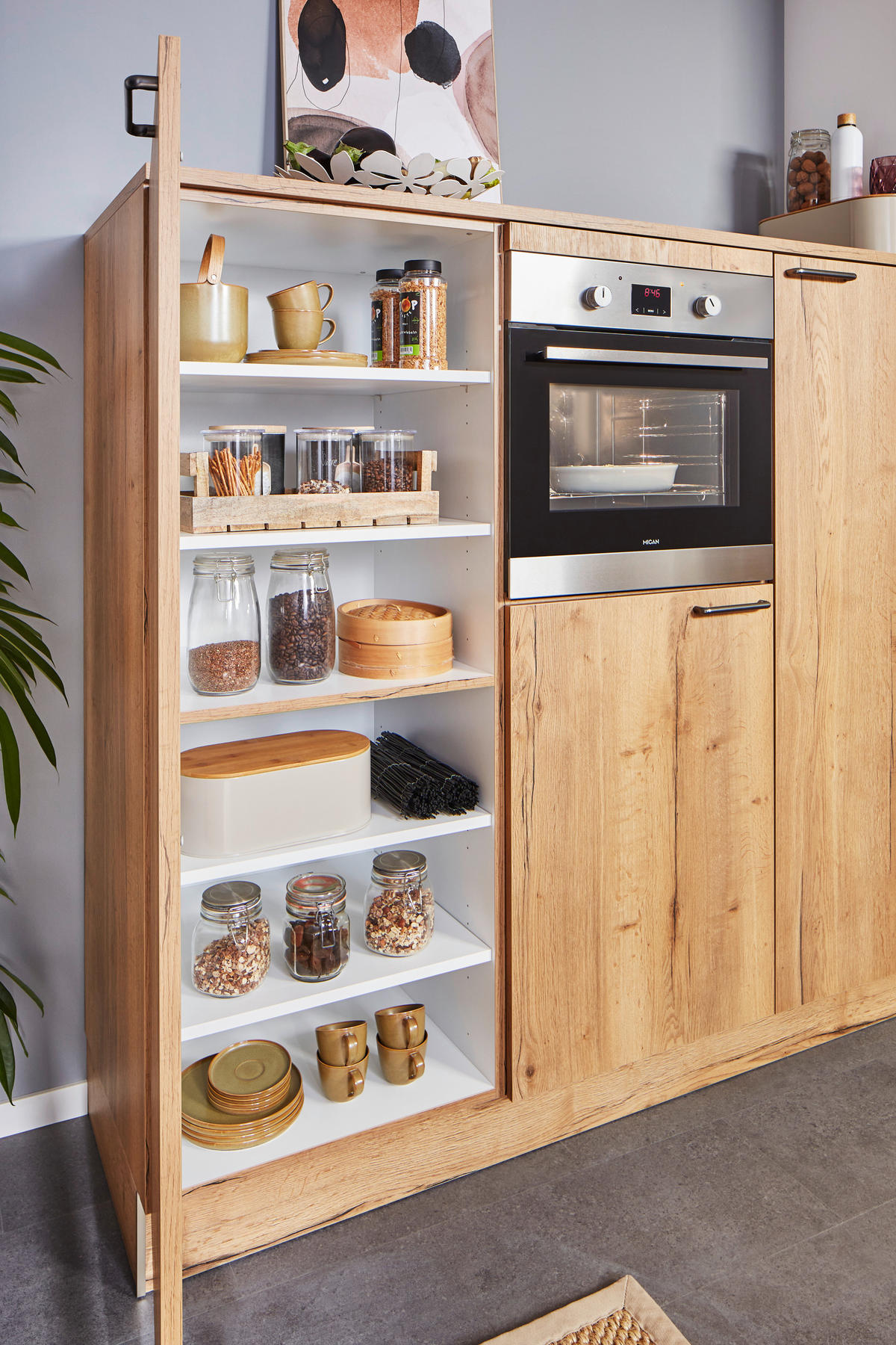 EINBAUKÜCHE TORONTO  - Eichefarben/Weiß, Design, Holzwerkstoff/Metall - Moderano