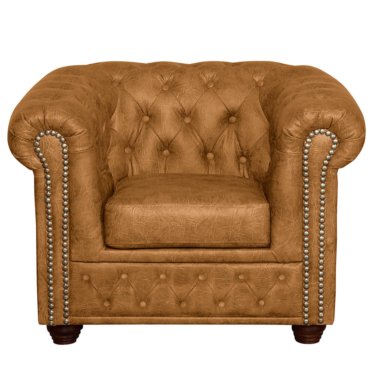 SESSEL in Lederlook Cognac  - Cognac/Braun, Design, Holz/Textil (104/72/86cm) - P & B