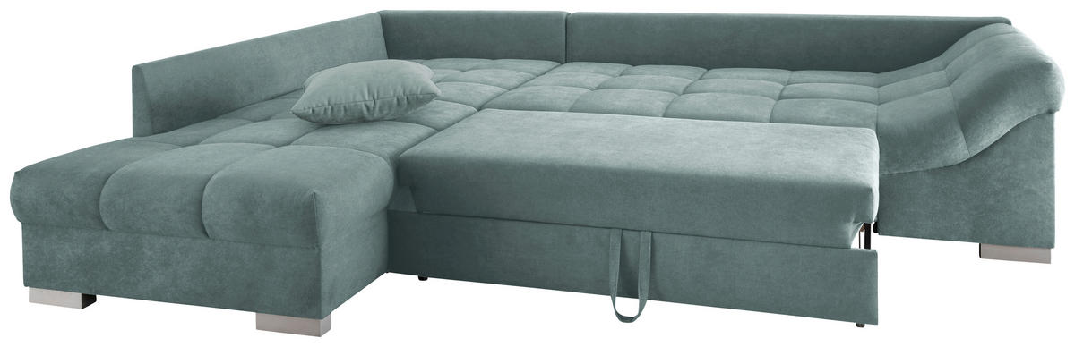 ECKSCHLAFSOFA Mintgrün Mikrofaser  - Silberfarben/Mintgrün, Design, Holz/Textil (202/298cm) - MID.YOU