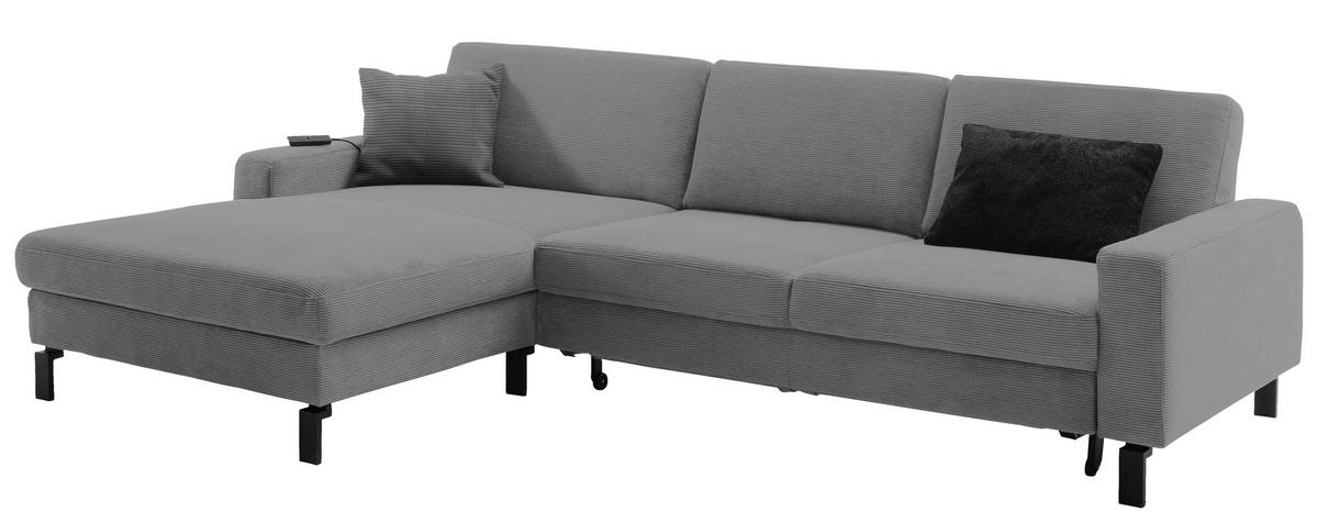 ECKSOFA inkl. Funktion Grau Cord  - Schwarz/Grau, Design, Textil/Metall (185-209/298cm) - Pure Home Lifestyle