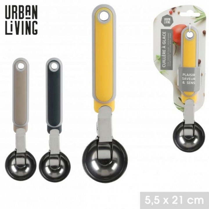 KAŠIKA ZA SLADOLED - bež-siva/tamnožuta, Osnovno, metal/plastika (21cm)