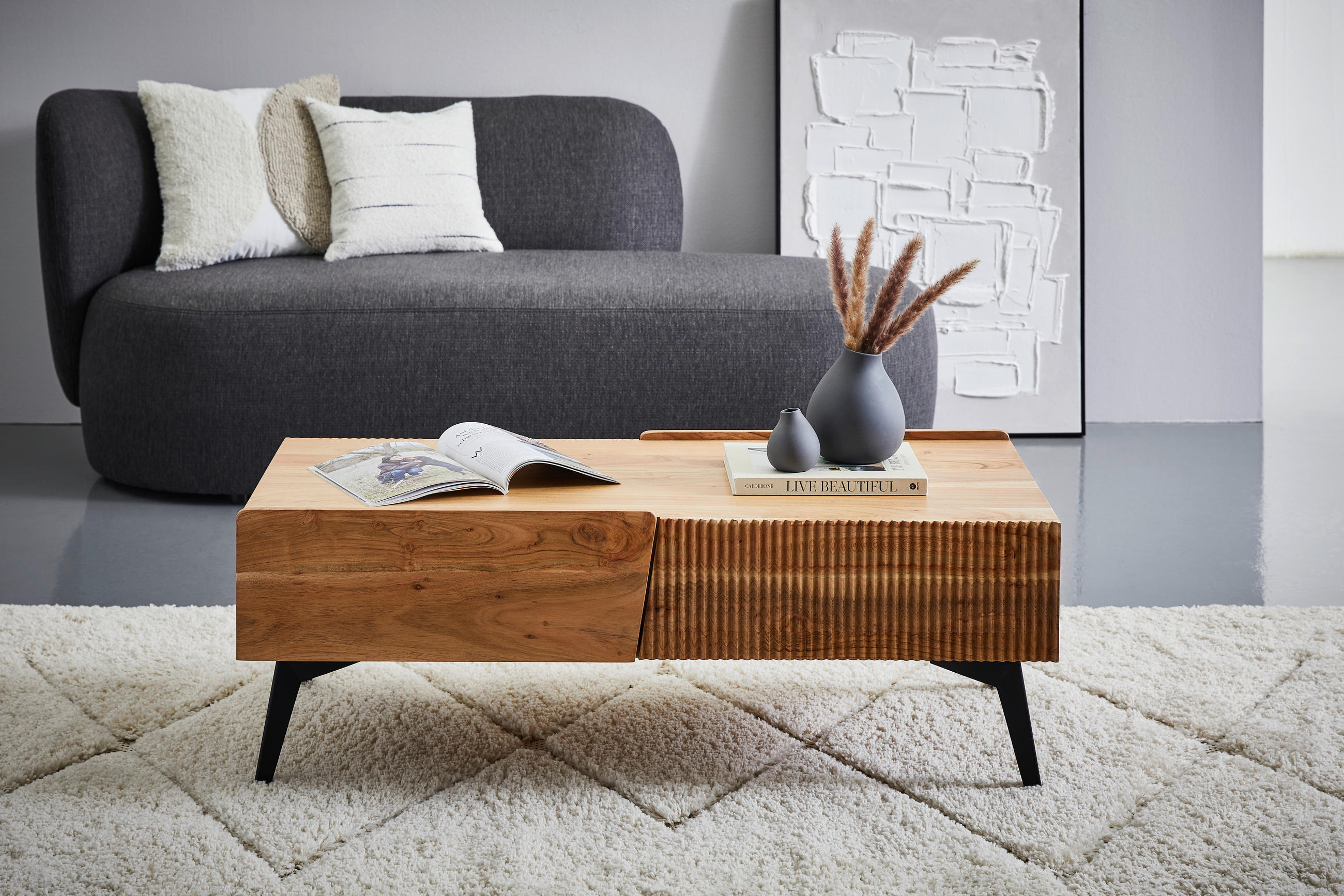 SOFFBORD i trä, metall  - svart/akaciefärgad, Modern, metall/trä (115/40/55cm) - Livetastic
