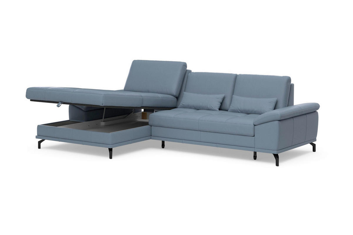 ROHOVÁ SEDAČKA, kůže, šedomodrá - šedomodrá/černá, Basics, kov/kůže (176/301cm) - Sit & More
