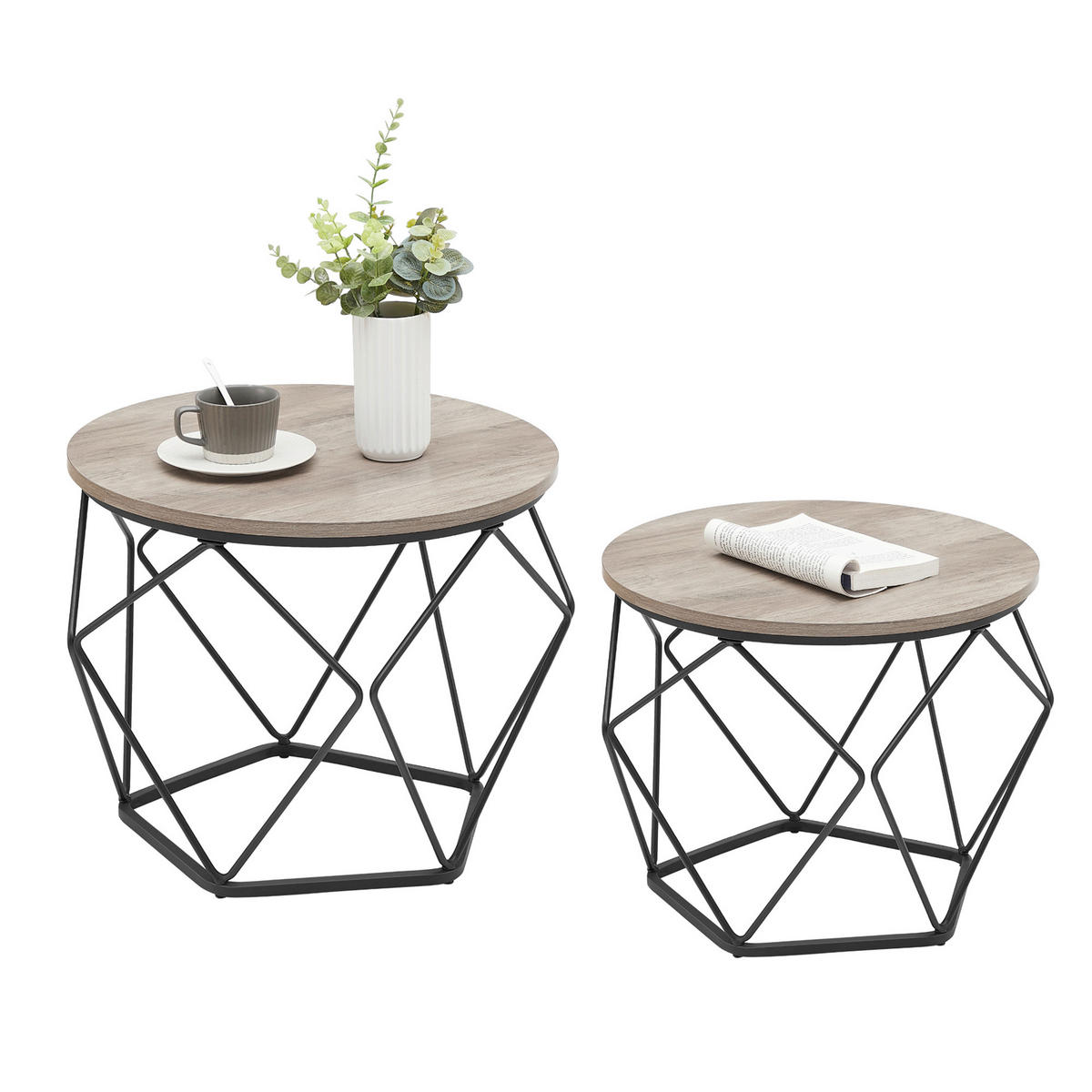 COUCHTISCHSET 50/50/40 cm rund Schwarz, Greige  - Greige/Schwarz, MODERN, Holzwerkstoff/Metall (50/50/40cm) - MID.YOU