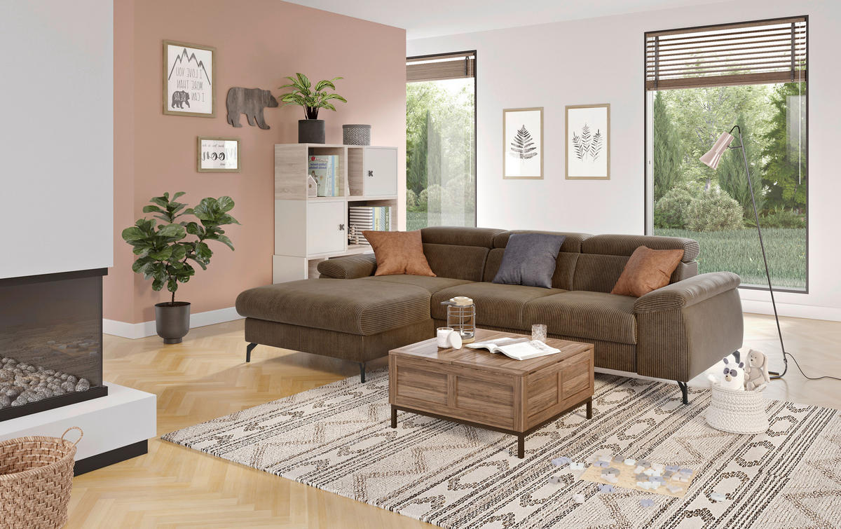 ECKSOFA in Cord Braun  - Schwarz/Braun, Design, Textil/Metall (166/244cm) - Livetastic