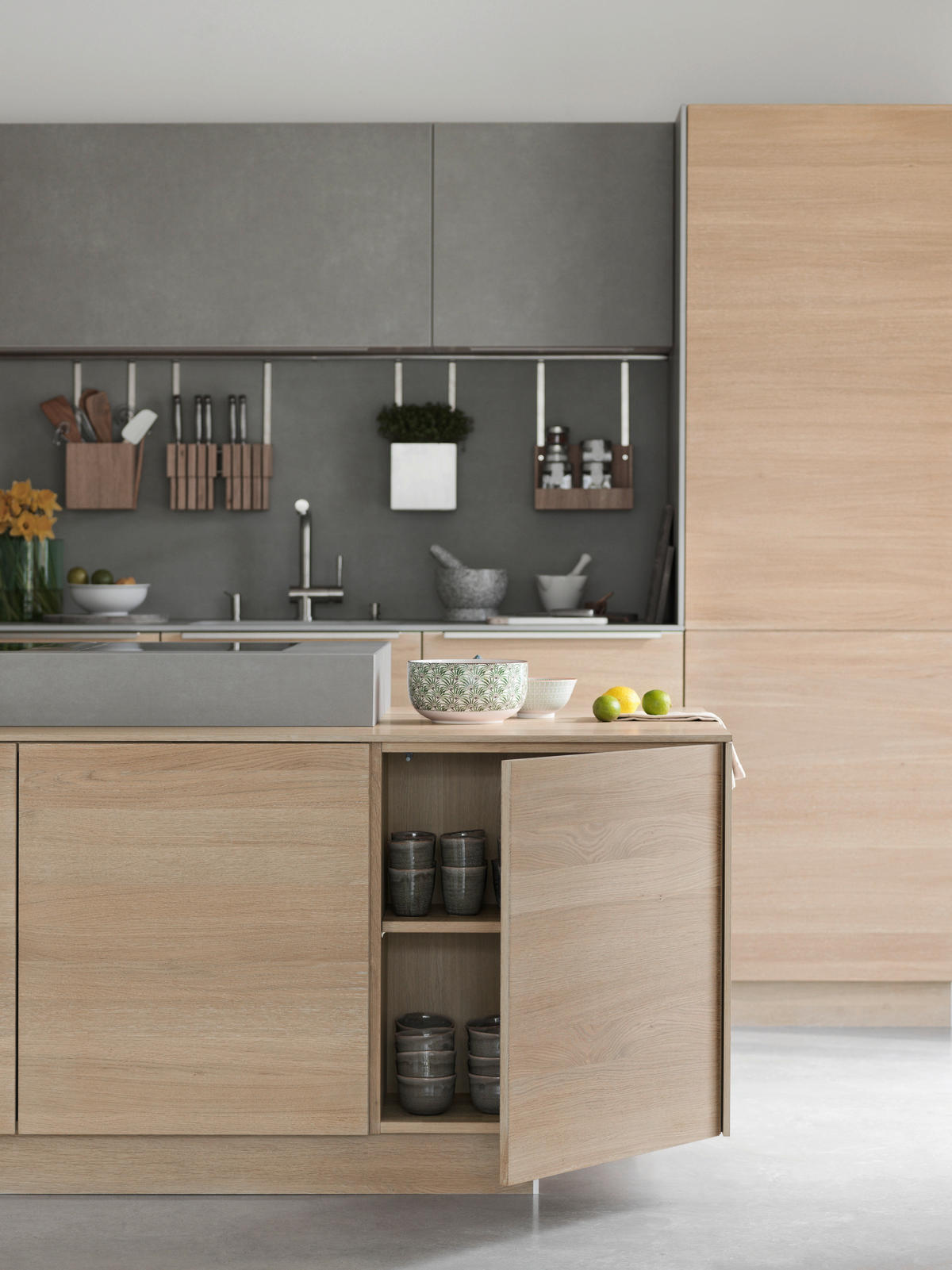 EINBAUKÜCHE   - Eiche Bianco, Design, Glas/Holz - Team 7