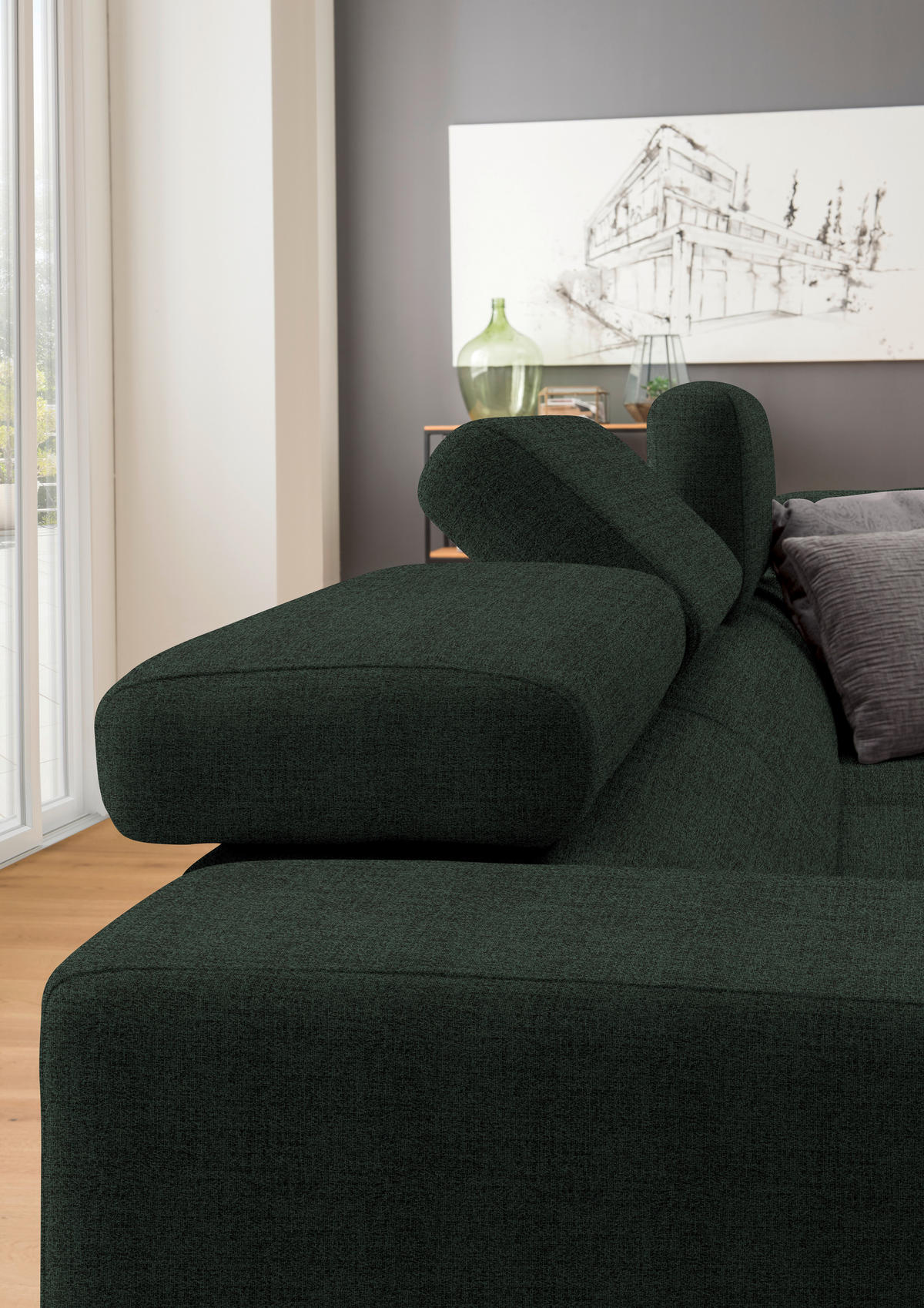 ECKSOFA in Chenille Schwarz  - Chromfarben/Schwarz, Design, Textil (301/207cm) - Xora