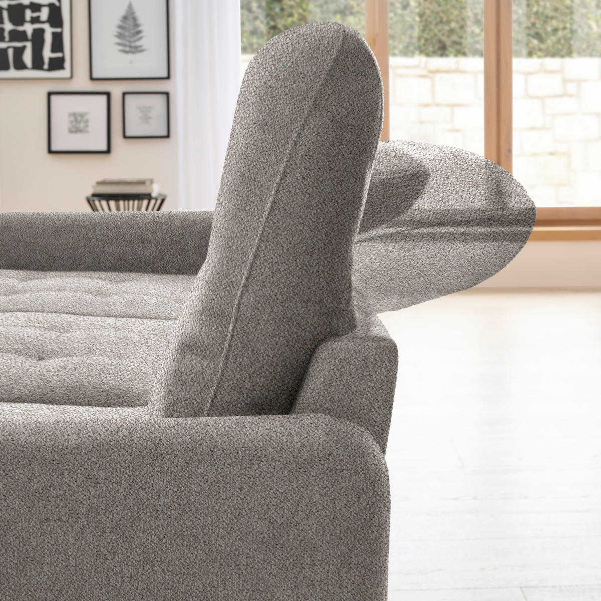 ECKSOFA Greige Flachgewebe  - Greige/Schwarz, KONVENTIONELL, Textil/Metall (190/254cm) - Livetastic
