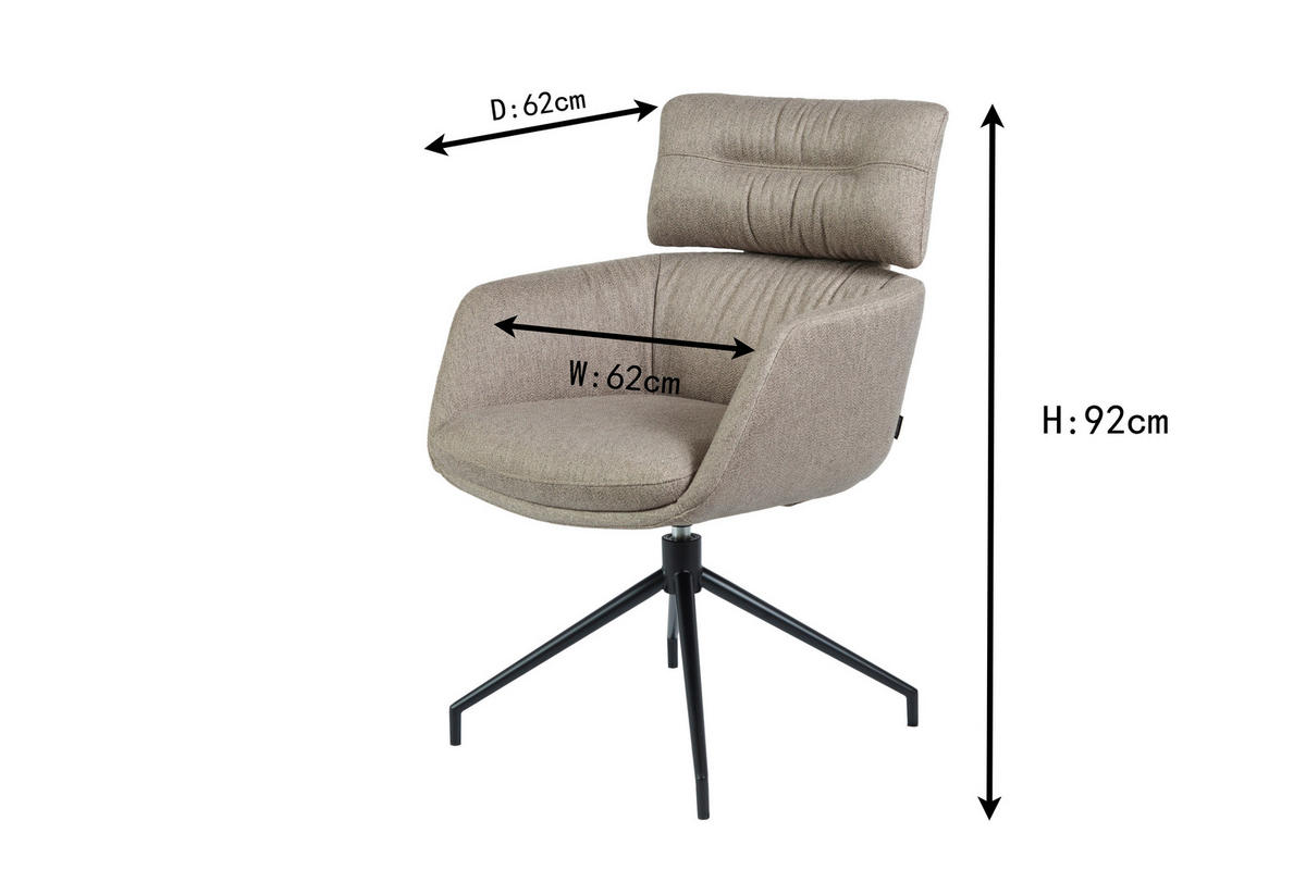 ARMLEHNSTUHL  Stoffauswahl, Sitzfläche 360° drehbar, automatische Rückholfunktion Webstoff  Grau, Schwarz  - Schwarz/Grau, Design, Textil/Metall (62/92/66cm) - Dieter Knoll