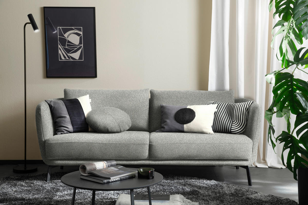 2,5-SITZER  in Flachgewebe Silberfarben  - Silberfarben/Schwarz, Design, Textil/Metall (190/71/91cm) - Schöner Wohnen