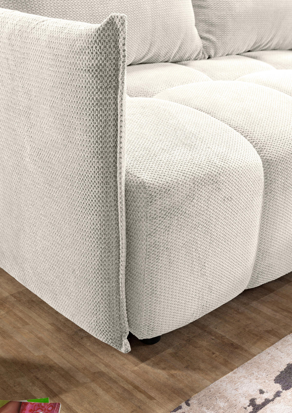 ECKSOFA Creme Plüsch Zierkissen, Rückenkissen, Bettkasten, Schlaffunktion, Rücken echt, Liegefläche im Originalstoff  - Creme/Schwarz, KONVENTIONELL, Kunststoff/Textil (253/192cm) - Carryhome
