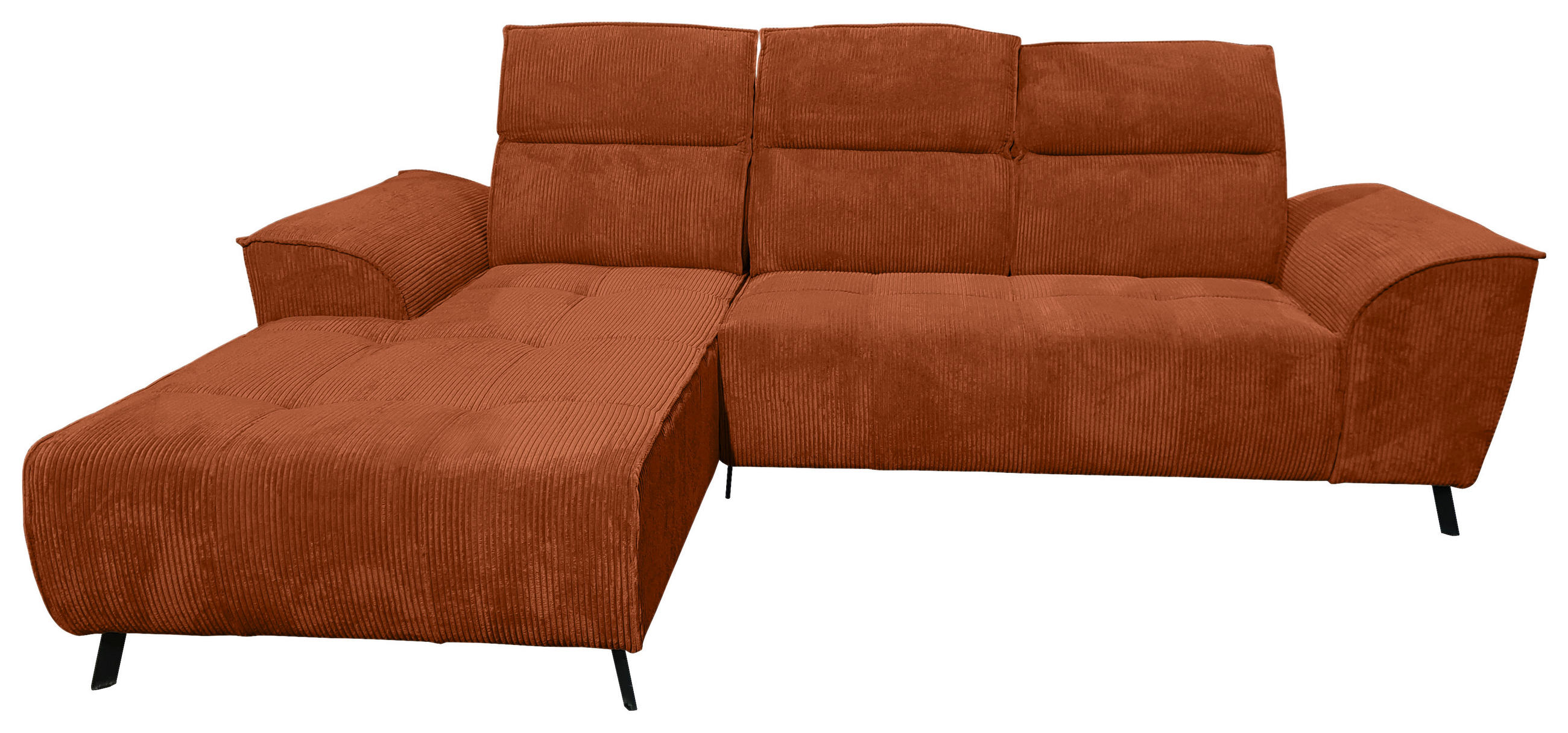 ECKSOFA Rostfarben Cord  - Rostfarben/Schwarz, KONVENTIONELL, Textil/Metall (196/290cm) - Carryhome