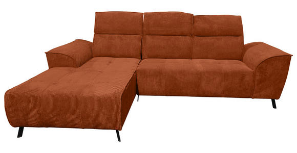 ECKSOFA Rostfarben Cord  - Rostfarben/Schwarz, KONVENTIONELL, Textil/Metall (196/290cm) - Carryhome