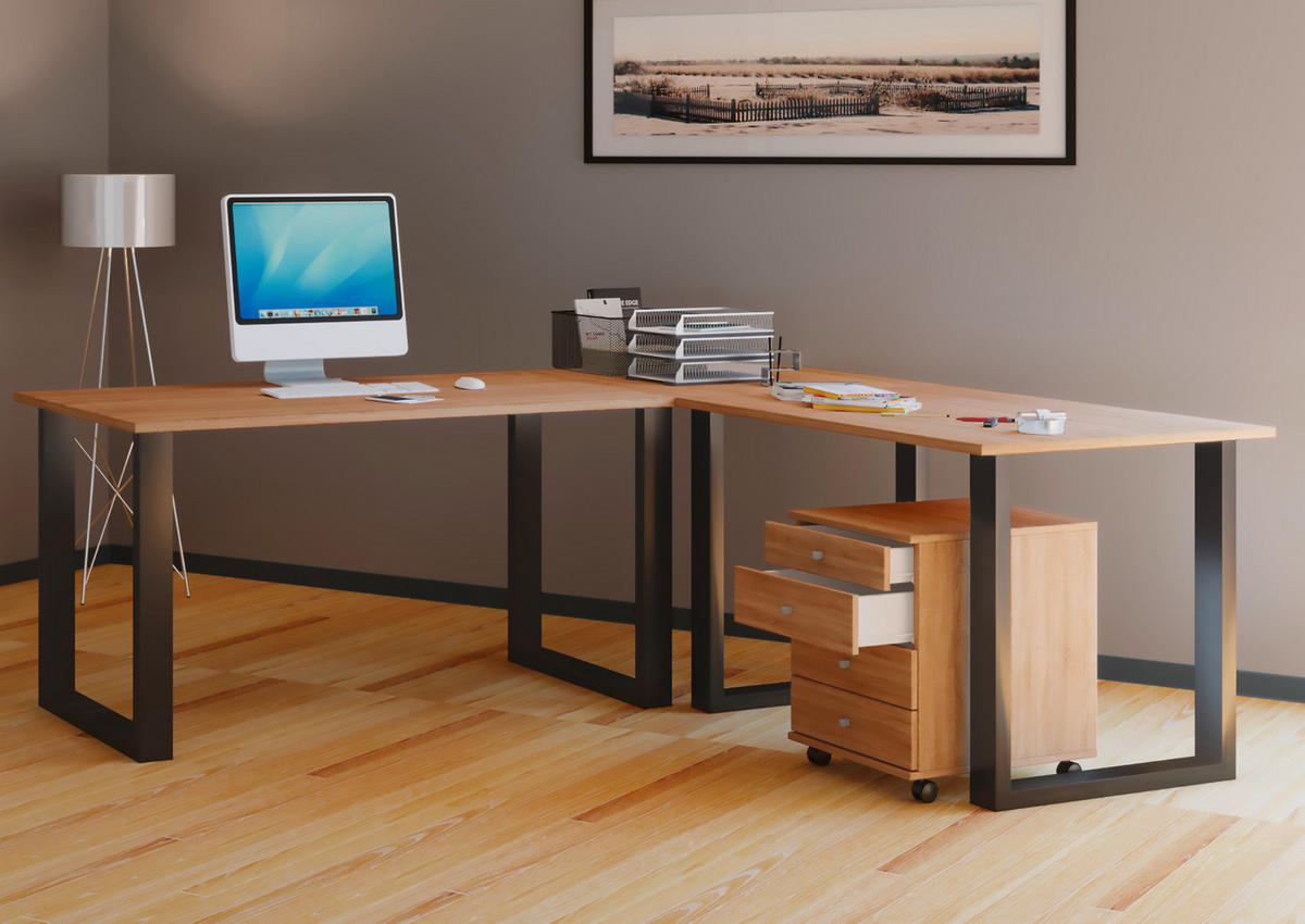 ECKSCHREIBTISCH 190/160/76 cm  in Schwarz, Sonoma Eiche  - Schwarz/Sonoma Eiche, MODERN, Holzwerkstoff/Metall (190/160/76cm) - MID.YOU