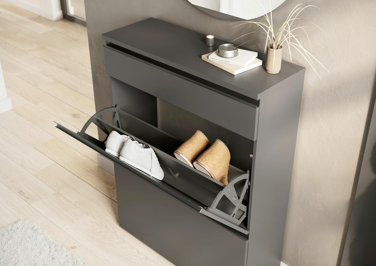 SCHUHSCHRANK GW-BLADONE  in 80/107/29 cm  - Graphitfarben/Schwarz, Design, Holzwerkstoff/Kunststoff (80/107/29cm) - MID.YOU