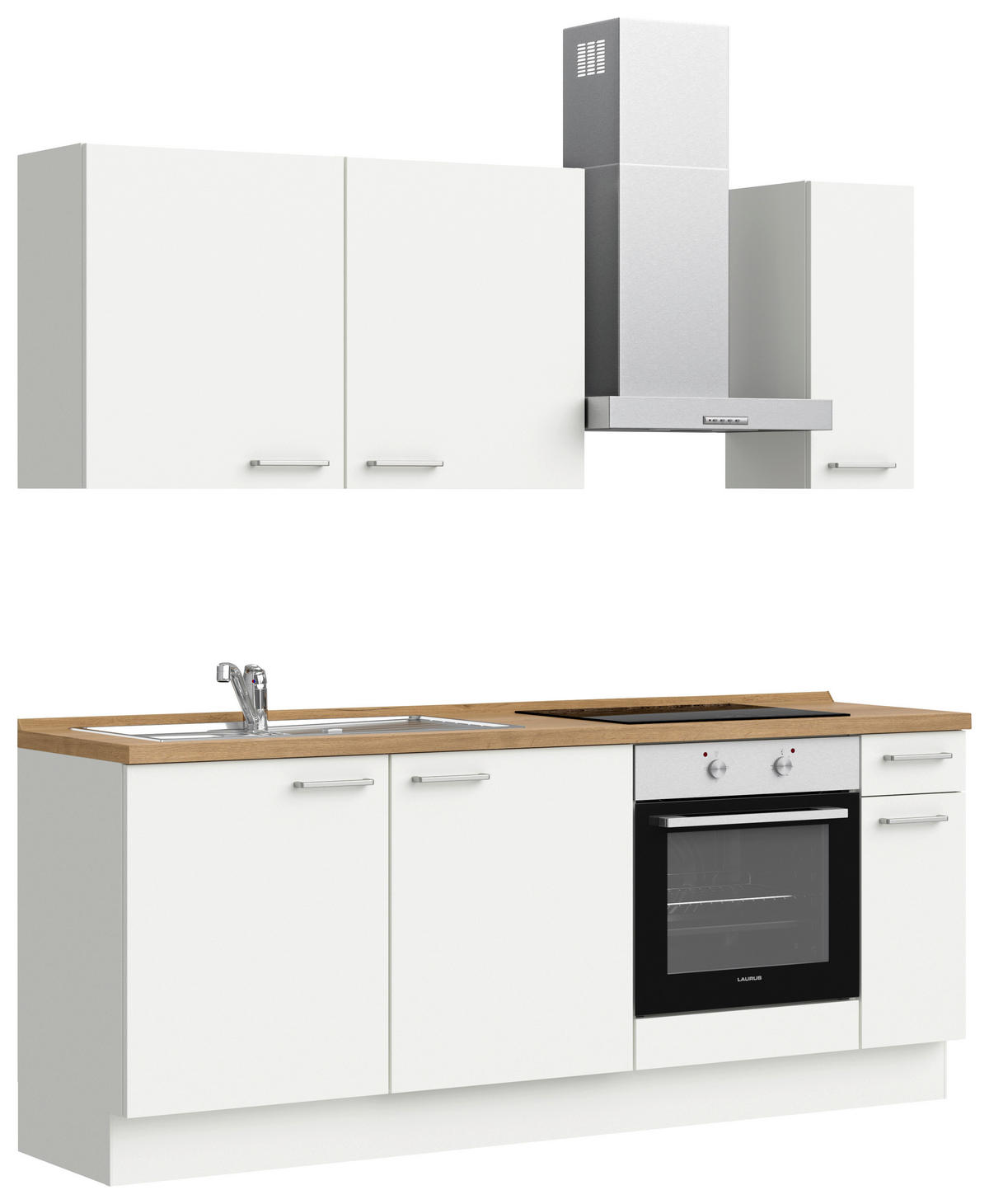 KÜCHENBLOCK Touch 210 cm  in Weiß, Eichefarben  - Edelstahlfarben/Eichefarben, MODERN, Holzwerkstoff/Metall (210cm) - Nobilia