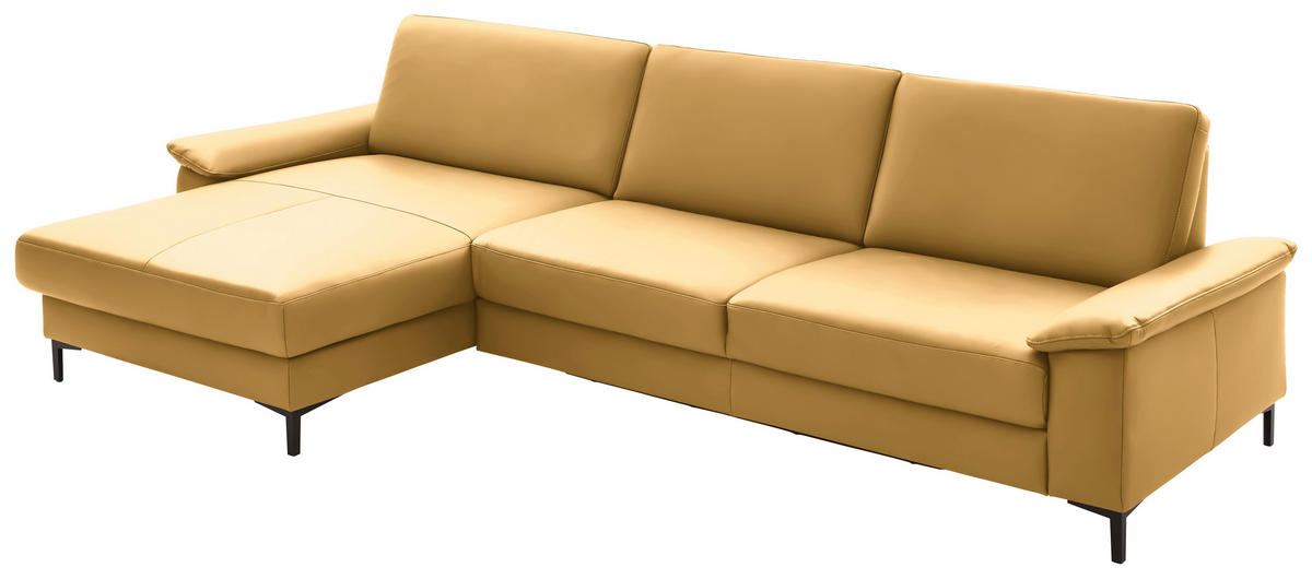 ECKSOFA in Echtleder Gelb  - Gelb/Schwarz, Design, Leder/Metall (176/334cm) - Dieter Knoll