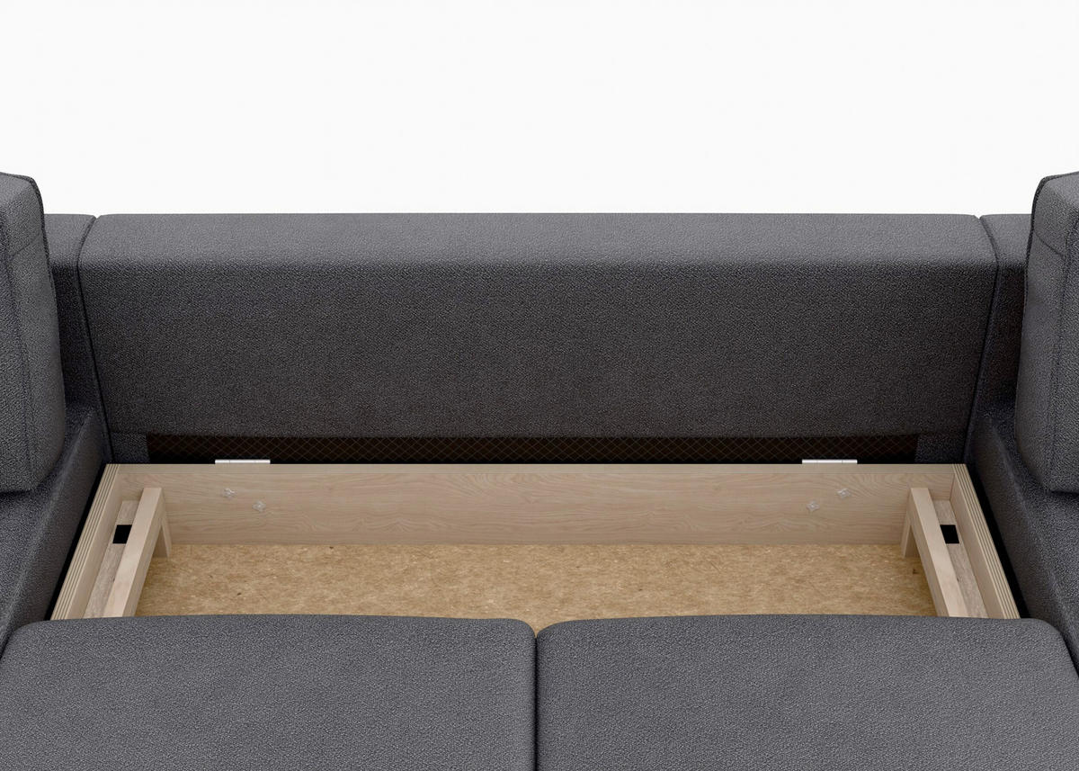 WOHNLANDSCHAFT Anthrazit Struktur  - Anthrazit/Schwarz, MODERN, Textil/Metall (161/306/161cm) - Trendmanufaktur