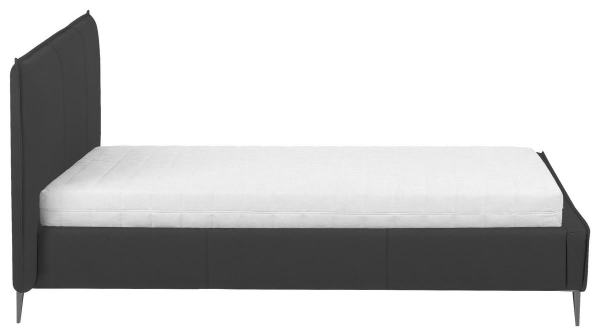 POLSTERBETT 140/200 cm,  in Anthrazit, gepolstertes Kopfteil,  - Anthrazit/Schwarzchrom, KONVENTIONELL, Leder/Metall (140/200cm) - Esposa