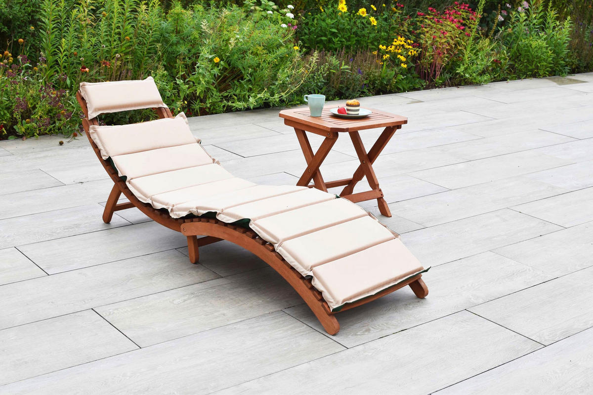 GARTENLIEGE  - Eukalyptusholzfarben/Beige, KONVENTIONELL, Holz/Textil - Gardenson