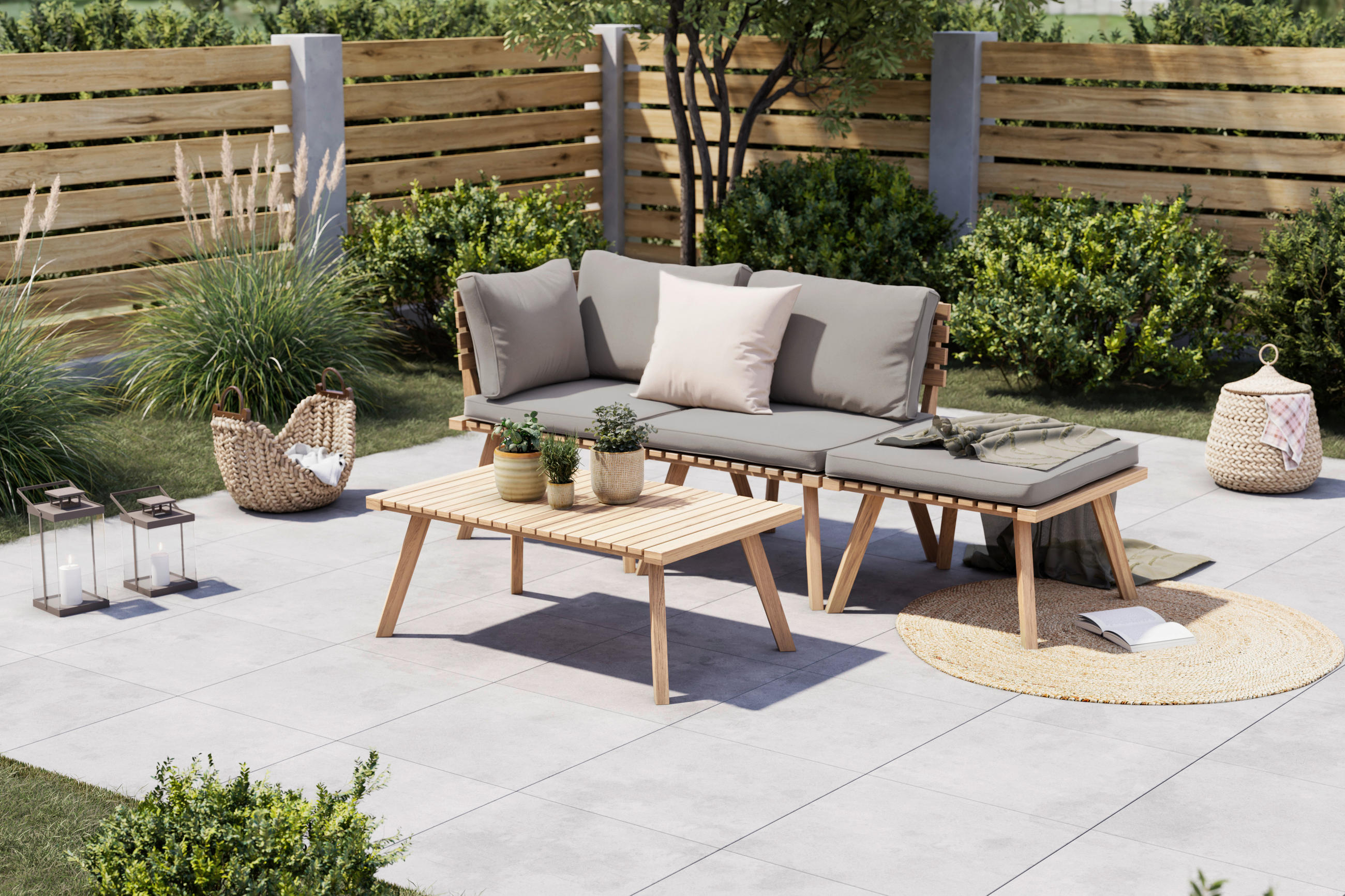 GARTENSET   - Akaziefarben/Grau, Basics, Holz/Textil (186/60cm) - Ambia Garden