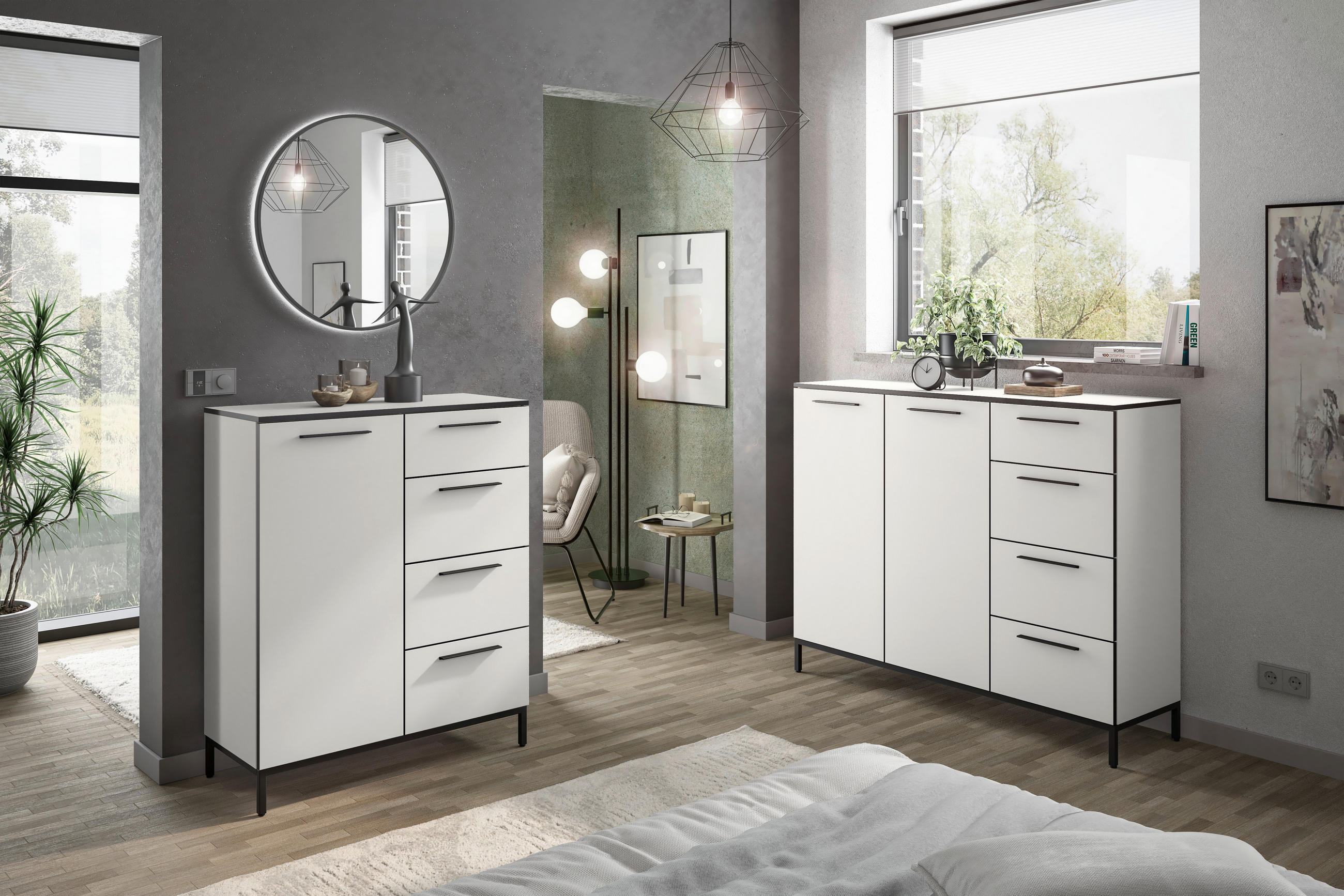 KOMMODE Soul  in 90/111/40 cm  - Schwarz/Weiß, MODERN, Holzwerkstoff/Metall (90/111/40cm)