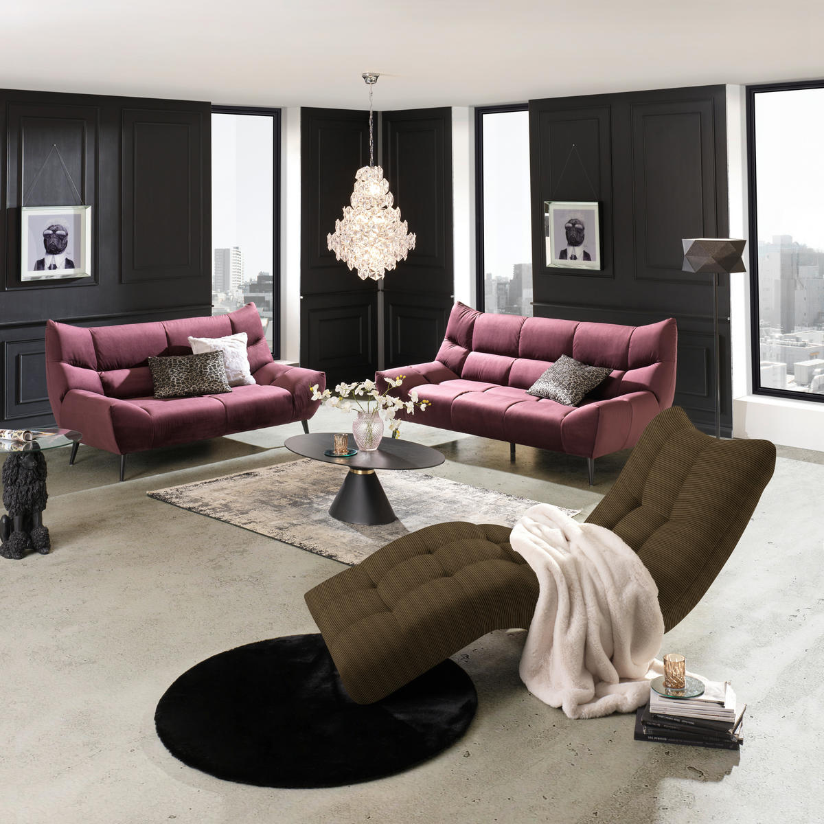 RELAXLIEGE in Cord Braun  - Schwarz/Braun, Design, Textil/Metall (87/93/188cm) - Xora