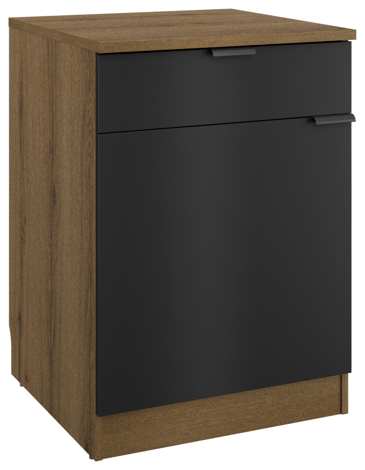 KÜCHENUNTERSCHRANK 60/86/60 cm  in Schwarz, Eichefarben  - Eichefarben/Schwarz, Basics, Holzwerkstoff/Metall (60/86/60cm) - MID.YOU