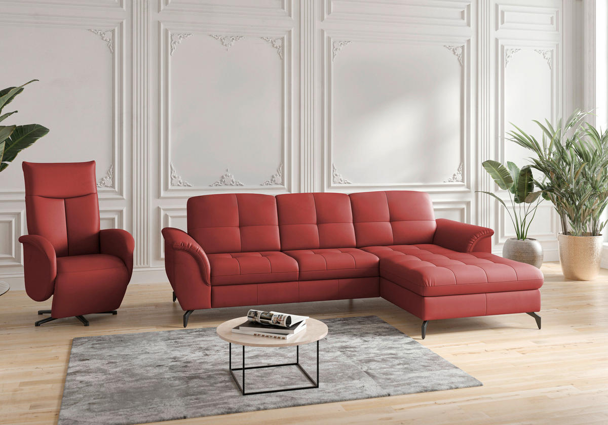 ECKSOFA in Vliesstoff Kombination Echtleder/Stoff Rot  262/164 cm  - Rot/Schwarz, MODERN, Leder/Textil (262/164cm) - Sit & More