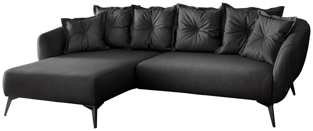 ECKSOFA in Lederlook Schwarz  - Schwarz, Modern, Textil/Metall (162/277cm) - Livetastic