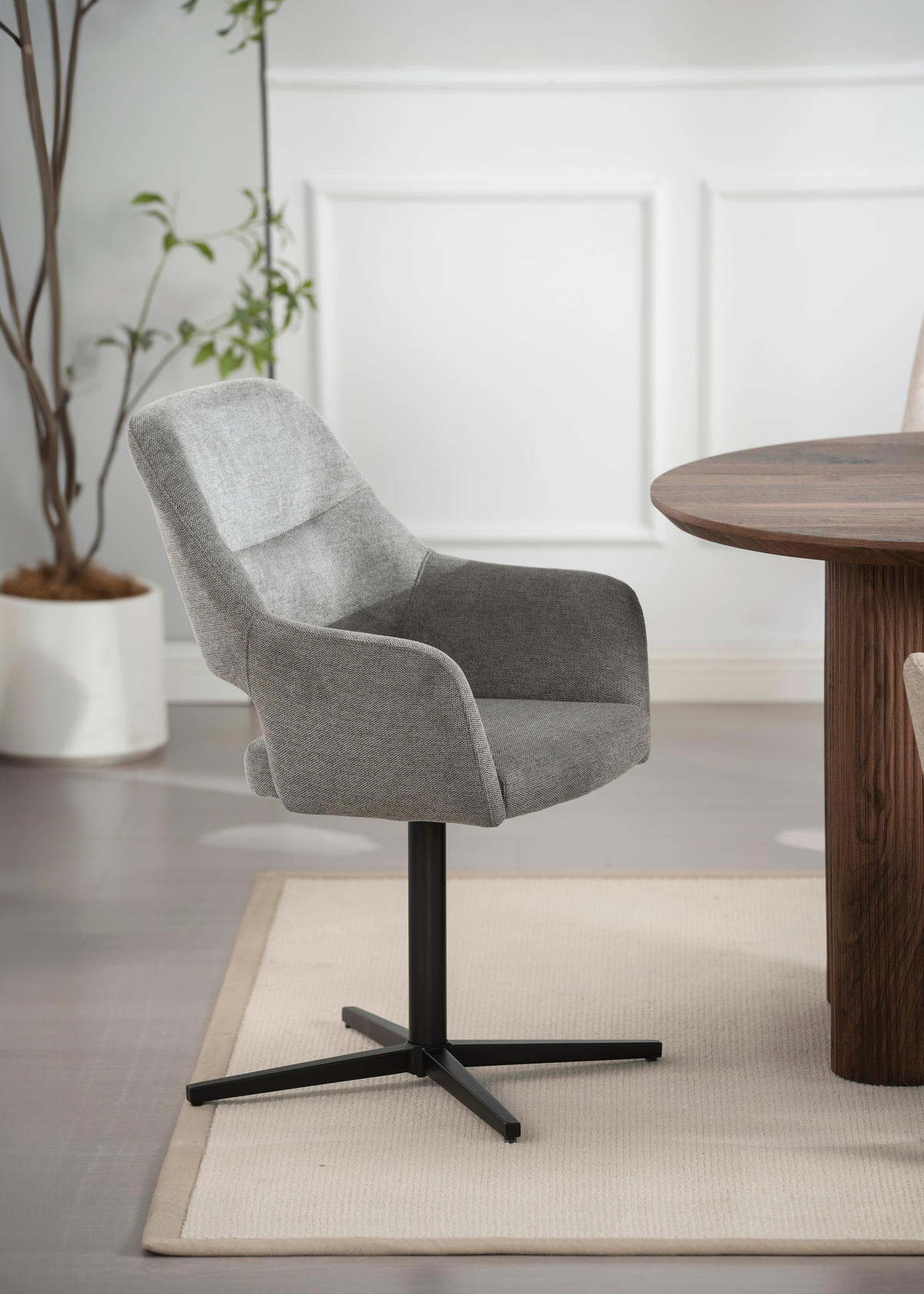 ARMLEHNSTUHL   Leinenoptik  - Schwarz/Grau, Modern, Holz/Textil (56/86/63cm) - MID.YOU