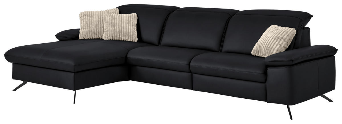 ECKSOFA  Echtleder Anthrazit  - Anthrazit/Schwarz, Design, Leder/Metall (169/307cm) - Beldomo Premium