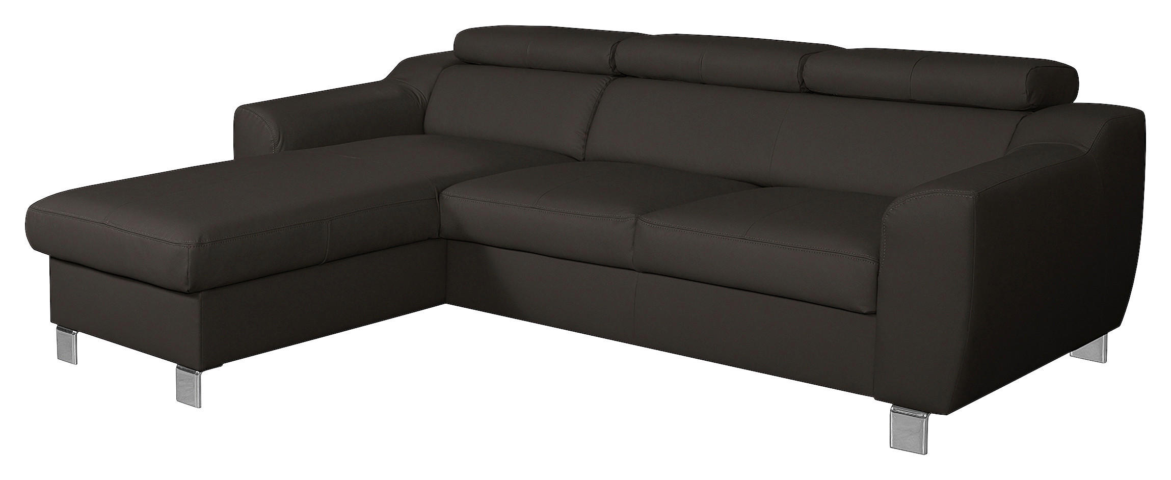 ECKSOFA Lederlook Echtleder Dunkelbraun  - Chromfarben/Dunkelbraun, Design, Leder/Textil (176/242cm) - Livetastic