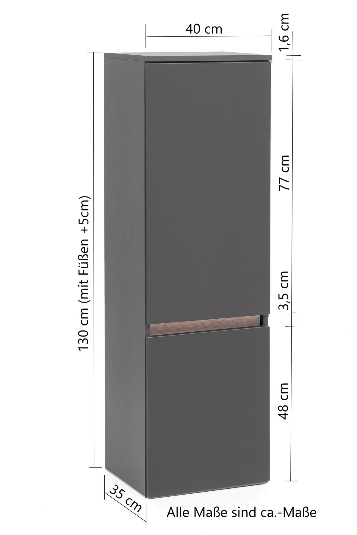 MIDISCHRANK 40/130/35 cm  - Eiche Wotan/Silberfarben, Natur, Holzwerkstoff/Kunststoff (40/130/35cm) - Xora