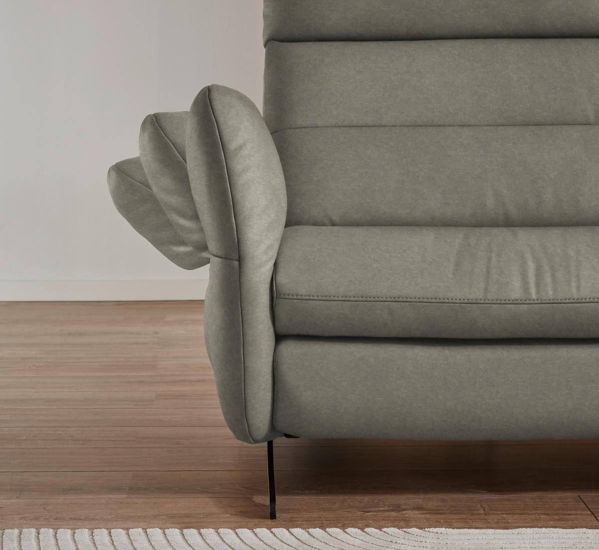 ECKSOFA in Echtleder Hellgrau  - Hellgrau/Schwarz, Design, Leder/Metall (300/157cm) - Dieter Knoll
