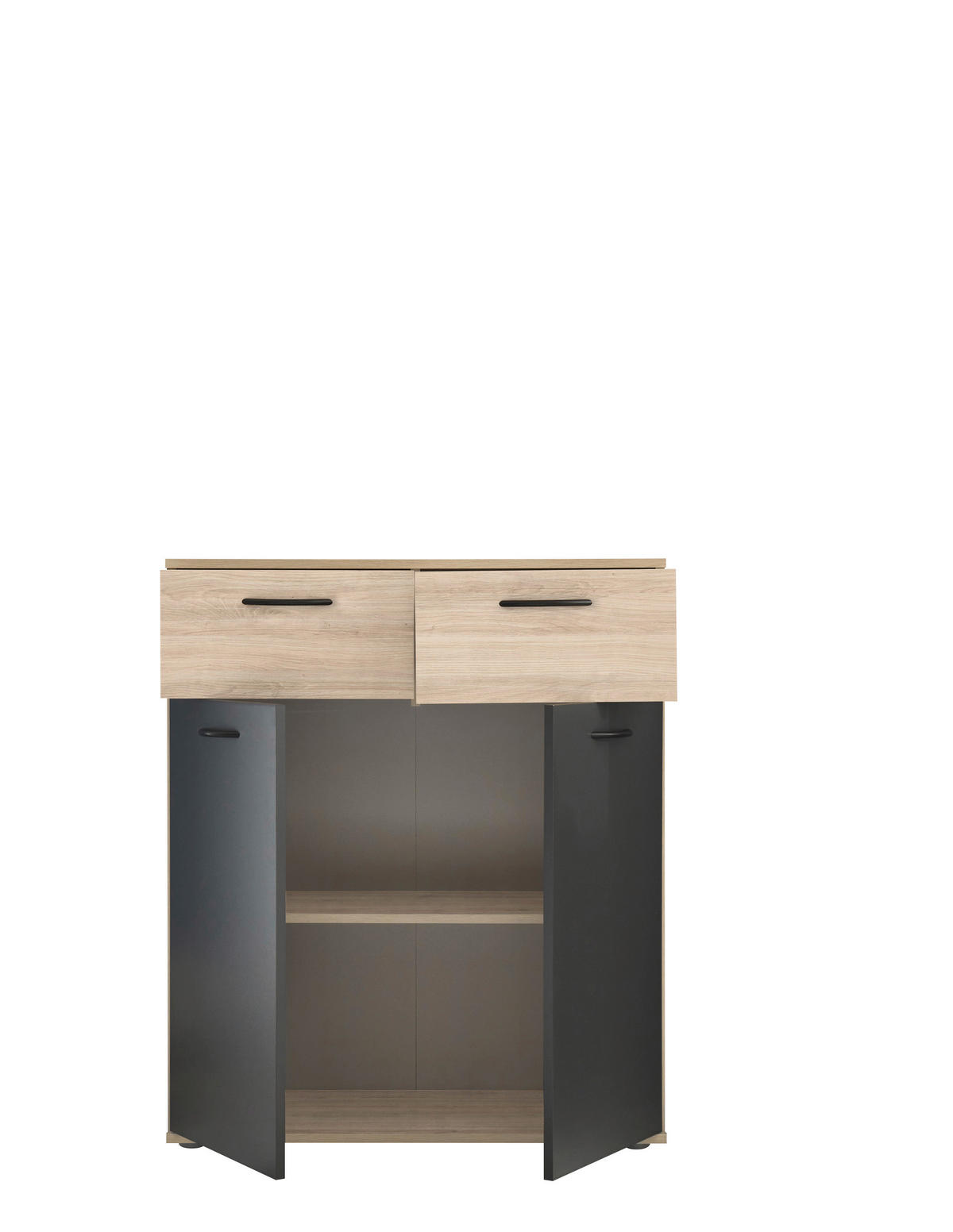 KOMODA, barve grafita, barve hrasta  - črna/barve hrasta, Konvencionalno, umetna masa/leseni material (80/95/38cm) - Hom`in