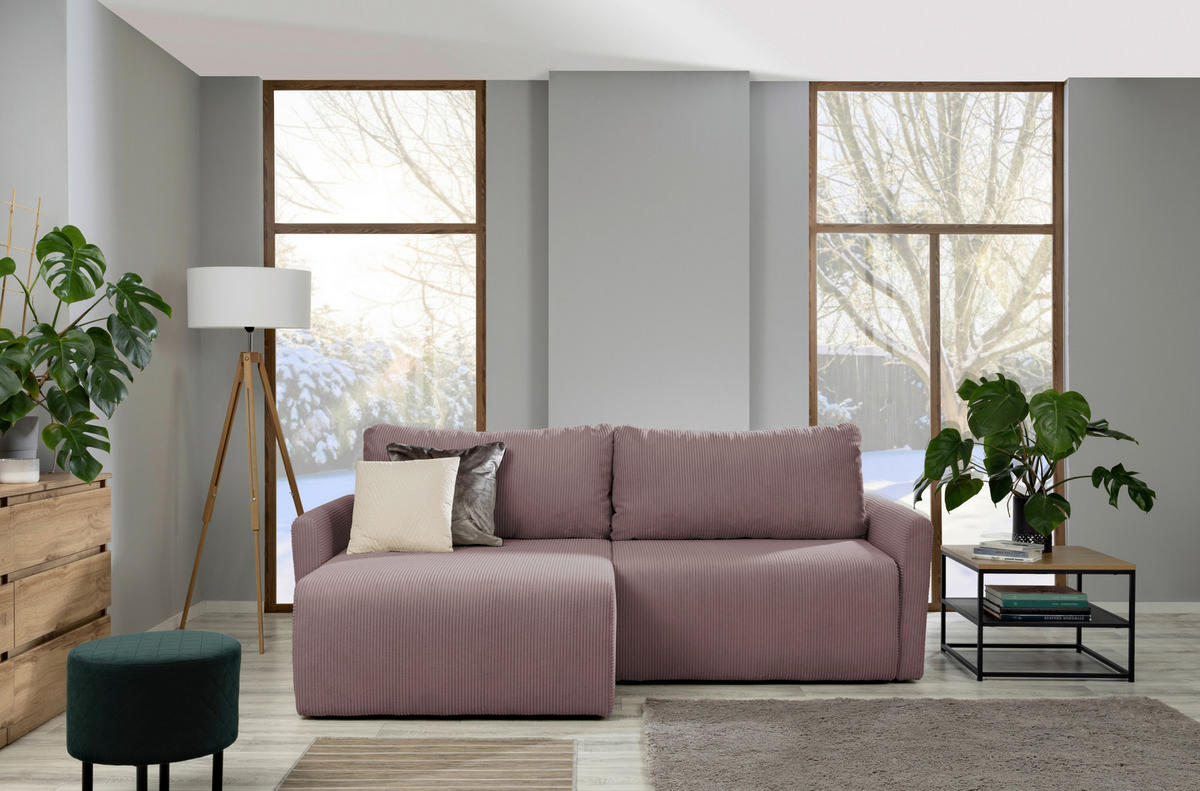 ECKSOFA in Cord Altrosa  - Schwarz/Altrosa, Konventionell, Kunststoff/Textil (228/146cm) - MID.YOU