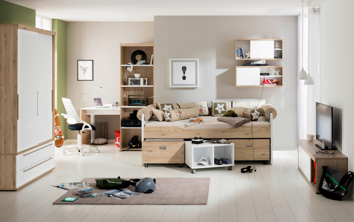 ROLLBOX  - Weiss/Eichefarben, Design, Holzwerkstoff (65,0/40,4/47,0cm) - Paidi